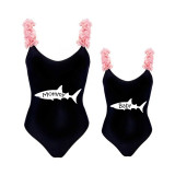 Mommy and Me Bathing Suits Mommy Baby Shark Flower Shoulder Backless Swimsuits