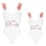 Mommy and Me Bathing Suits Elephants Mama And Mini Flower Shoulder Backless Swimsuits
