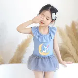 Girls Bathing Suits Unicorn Moon One Piece Lace Collar Swimsuits
