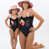 Mommy and Me Bathing Suits Butterfly Be Honest Be Brave Be Beautiful Flower Shoulder Backless Swimsuits