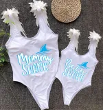 Mommy and Me Bathing Suits Mommy Baby Shark Feather Shoulder Backless Swimsuits