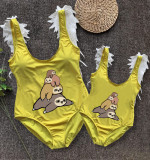 Mommy and Me Bathing Suits Sloth Family Feather Shoulder Backless Swimsuits