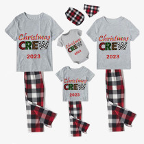 2023 Christmas Matching Family Pajamas Exclusive Design Printed Christmas Crew Gray Short Pajamas Set