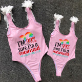 Mommy and Me Bathing Suits I'm 99% Sure I'm A Meimaid Mama And Mini Feather Shoulder Backless Swimsuits