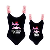 Mommy and Me Bathing Suits Mommy Girl Shark Flower Shoulder Backless Swimsuits