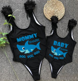 Mommy and Me Bathing Suits Baby Mom Shark Boo Boo Boo Feather Shoulder Backless Swimsuits
