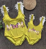 Mommy and Me Bathing Suits Butterfly Mama And Mini Slogan Feather Shoulder Backless Swimsuits