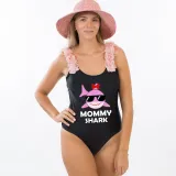 Mommy and Me Bathing Suits Mommy Girl Shark Flower Shoulder Backless Swimsuits