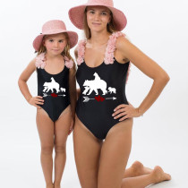 Mommy and Me Bathing Suits Bear Babies Mama Mini Flower Shoulder Backless Swimsuits