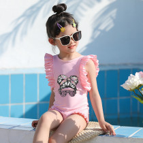Girls Bathing Suits Kid Sunglasses Head One Piece Ruffled Cuff Swimsuits