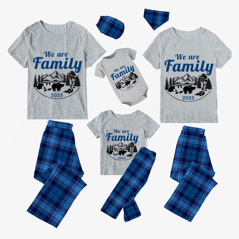 2023 Christmas Matching Family Pajamas Christmas Exclusive Design We are Family Polar Bear Blue Short Pajamas Set