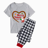 2023 Christmas Matching Family Pajamas Santa Heart Merry Xmas Gray Short Pajamas Set