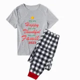 2023 Christmas Matching Family Pajamas We Are Happy Thanksful Family White Gray Pajamas Set