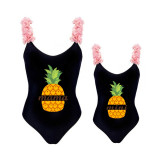 Mommy and Me Bathing Suits Pineapple Mama And Mini Flower Shoulder Backless Swimsuits