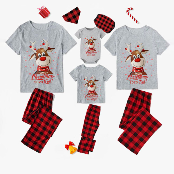 2023 Christmas Matching Family Pajamas Christmas Exclusive Design Deer Head Snowflake Merry Gray Short Christmas Pajamas Set
