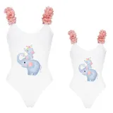 Mommy and Me Bathing Suits Elephants Mama And Mini Flower Shoulder Backless Swimsuits