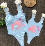 Mommy and Me Bathing Suits Elephant Heart Mama And Mini Feather Shoulder Backless Swimsuits