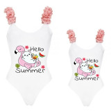Mommy and Me Bathing Suits Hello Summer Mama And Mini Flower Shoulder Backless Swimsuits