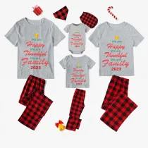 2023 Christmas Matching Family Pajamas We Are Happy Thanksful Family Gray Short Pajamas Set