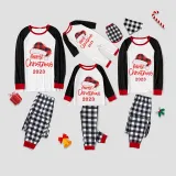 2023 Christmas Matching Family Pajamas Red Plaids Christmas Hat Merry Christmas Letter White Pajamas Set With Baby Pajamas
