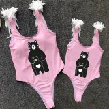 Mommy and Me Bathing Suits Bear Babies Mama Mini Feather Shoulder Backless Swimsuits