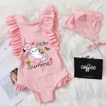 Girls Bathing Suits Hello Summer One Piece Ruffled Cuff Swimsuits