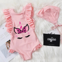 Girls Bathing Suits Unicorn Bow Tie Mini One Piece Lace Collar Swimsuits