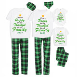 2023 Christmas Matching Family Pajamas We Are Happy Thanksful Family Green Short Pajamas Set