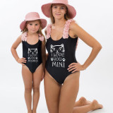 Mommy and Me Bathing Suits Cat I love You Mama And Mini Flower Shoulder Backless Swimsuits