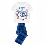2023 Christmas Matching Family Pajamas Exclusive Design Christmas Crew Wreath Blue Short Pajamas Set