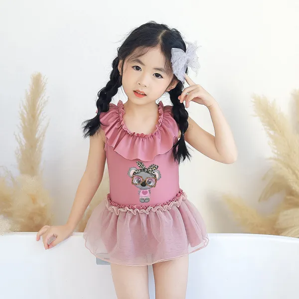Girls Bathing Suits Koala Girl One Piece Lace Collar Swimsuits