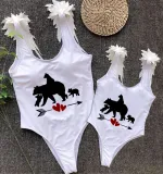 Mommy and Me Bathing Suits Bear Babies Mama Mini Feather Shoulder Backless Swimsuits