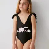 Mommy and Me Bathing Suits Elephants Mama And Mini Feather Shoulder Backless Swimsuits