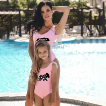 Mommy and Me Bathing Suits Bear Mama Mini Feather Shoulder Backless Swimsuits