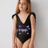 Mommy and Me Bathing Suits Butterfly Mama And Mini Feather Shoulder Backless Swimsuits