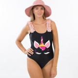 Mommy and Me Bathing Suits Unicorn Head Mama Mini Flower Shoulder Backless Swimsuits