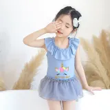 Girls Bathing Suits Birthday Girl Unicorn One Piece Lace Collar Swimsuits
