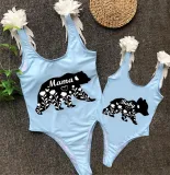 Mommy and Me Bathing Suits Bear Mama Mini Feather Shoulder Backless Swimsuits