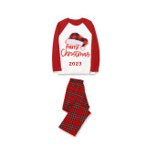 2023 Christmas Matching Family Pajamas Red Plaids Christmas Hat Merry Christmas Letter Red Pajamas Set With Baby Pajamas