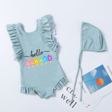Girls Bathing Suits Hello Summer Ice One Piece Ruffled Cuff Swimsuits