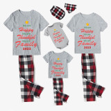 2023 Christmas Matching Family Pajamas We Are Happy Thanksful Family White Gray Pajamas Set