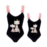 Mommy and Me Bathing Suits Cat Mama And Me Flower Shoulder Backless Swimsuits