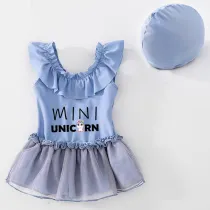 Girls Bathing Suits Mini Unicorn One Piece Lace Collar Swimsuits