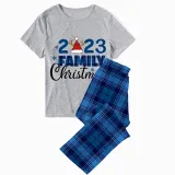 Christmas Matching Family Pajamas 2023 Family Christmas Hat Blue Short Pajamas Set