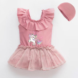 Girls Bathing Suits Unicorn Girl One Piece Lace Collar Swimsuits