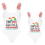 Mommy and Me Bathing Suits I'm 99% Sure I'm A Meimaid Mama And Mini Flower Shoulder Backless Swimsuits