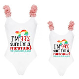 Mommy and Me Bathing Suits I'm 99% Sure I'm A Meimaid Mama And Mini Flower Shoulder Backless Swimsuits