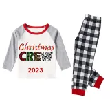2023 Christmas Matching Family Pajamas Exclusive Design Printed Christmas Crew Black White Plaids Pajamas Set