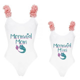 Mommy and Me Bathing Suits Mermaid Mama And Mini Flower Shoulder Backless Swimsuits