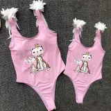 Mommy and Me Bathing Suits Cat Mama And Me Feather Shoulder Backless Swimsuits